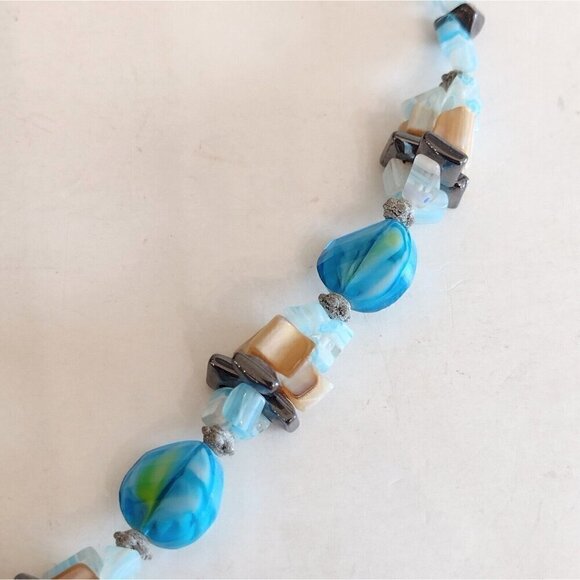 Millefiori Y Drop Glass Pendant Necklace Millefiori Glass Chips Stones Turquoise - Picture 4 of 10